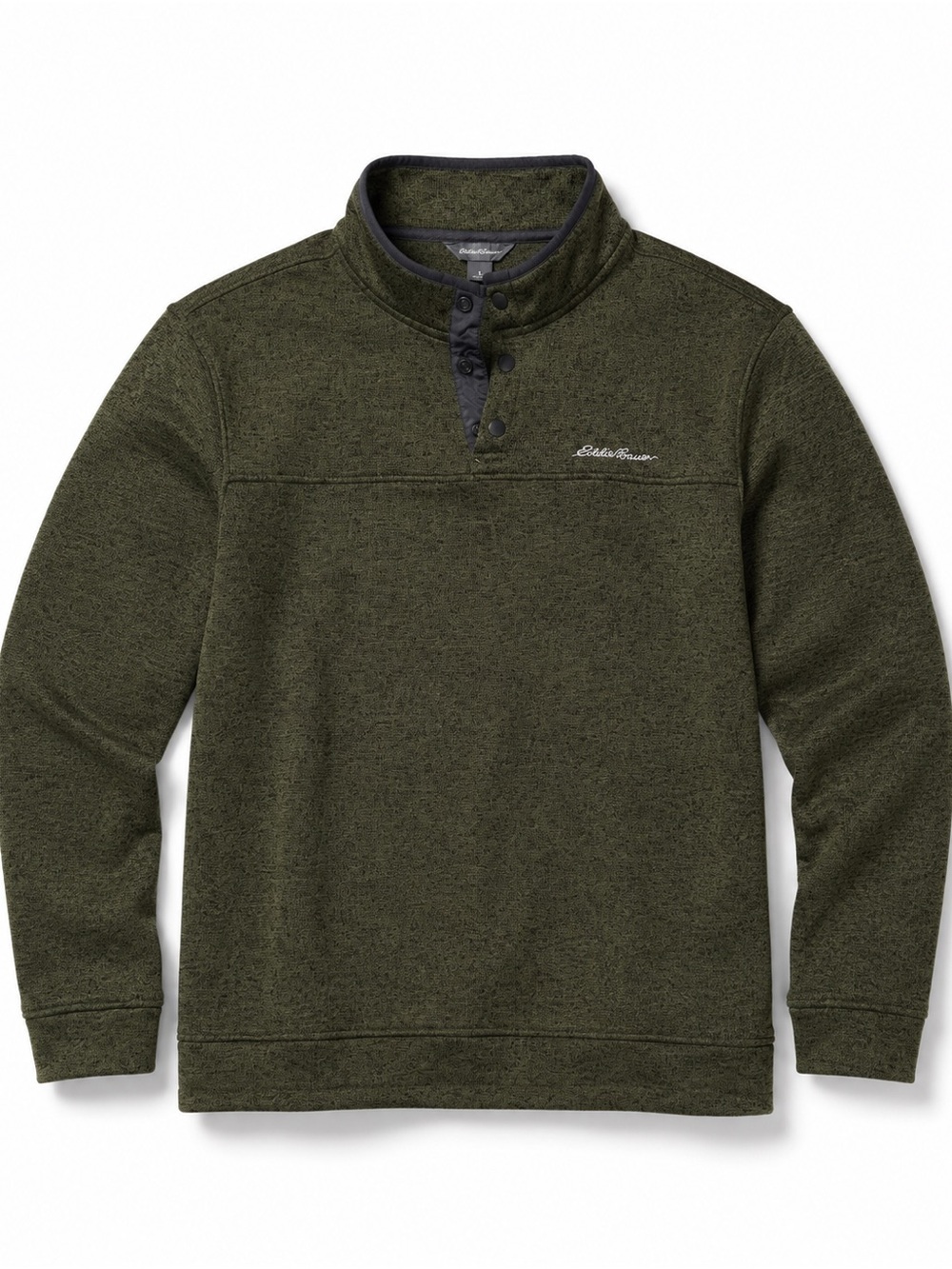 Eddie Bauer Dark Olive Knit Snap-Front Pullover